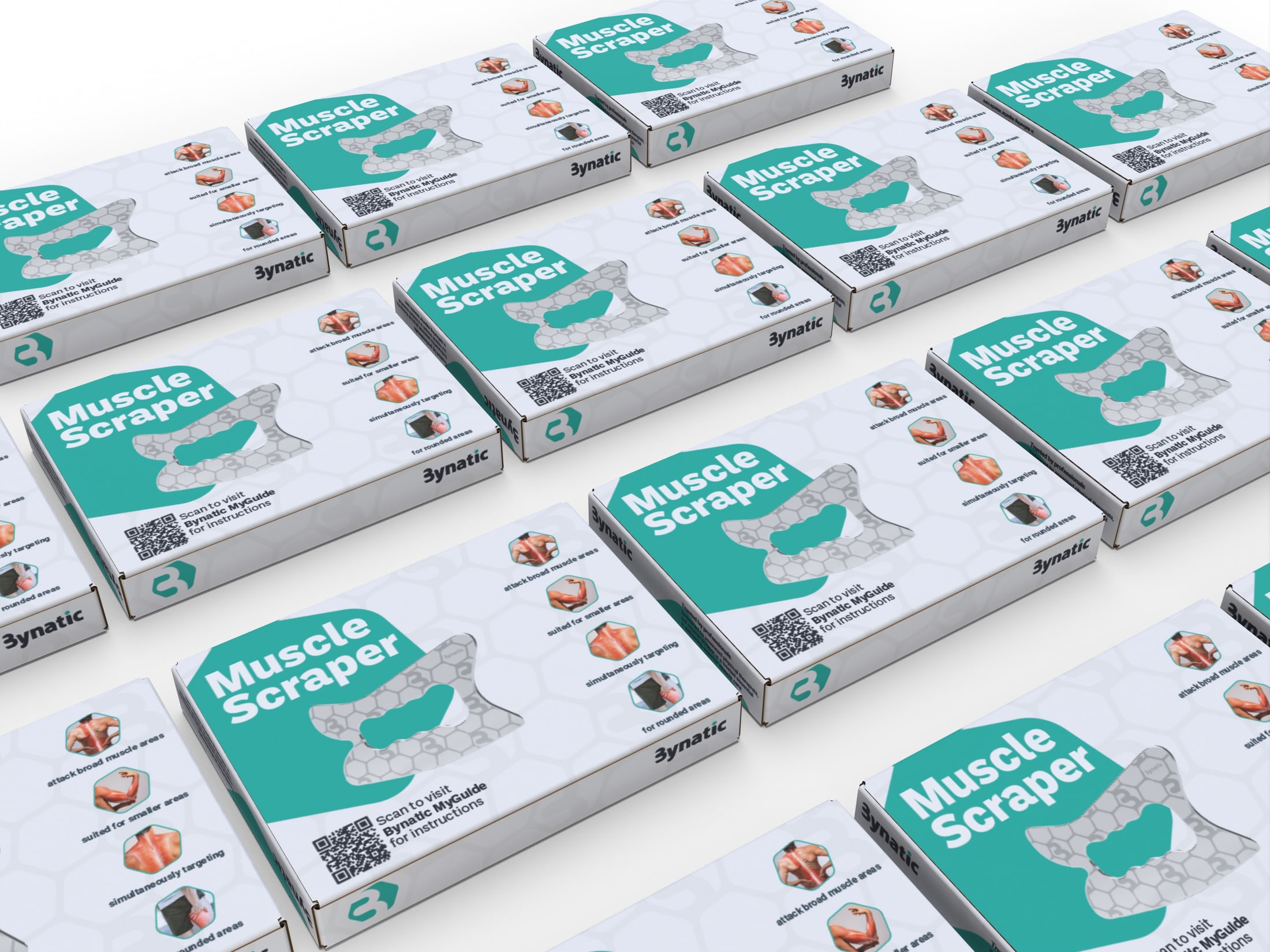 Repeated Muscle Scraper packages arranged as a retail-ready product pattern