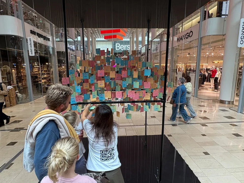 Visitors sharing music memories on the #playbacktogether installation