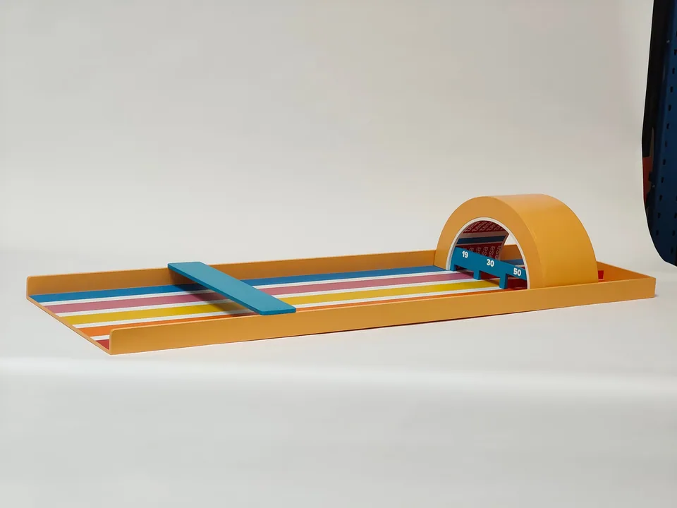 Clean full-length view of the tesa shuffleboard before play