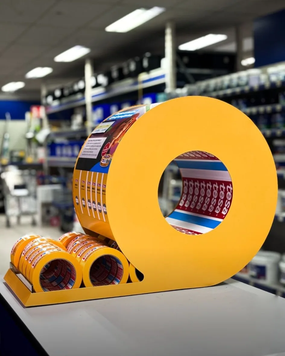 Full tesa tape dispenser display with its circular side profile